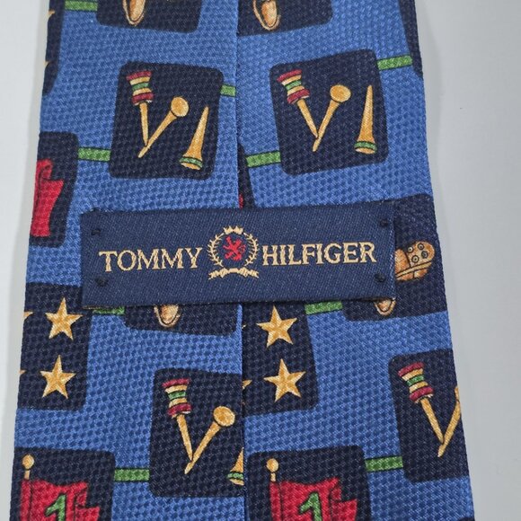 Tommy Hilfiger Silk Tie Blue Golf Theme Print Textured Italy USA W 4" L 56" - Picture 6 of 16